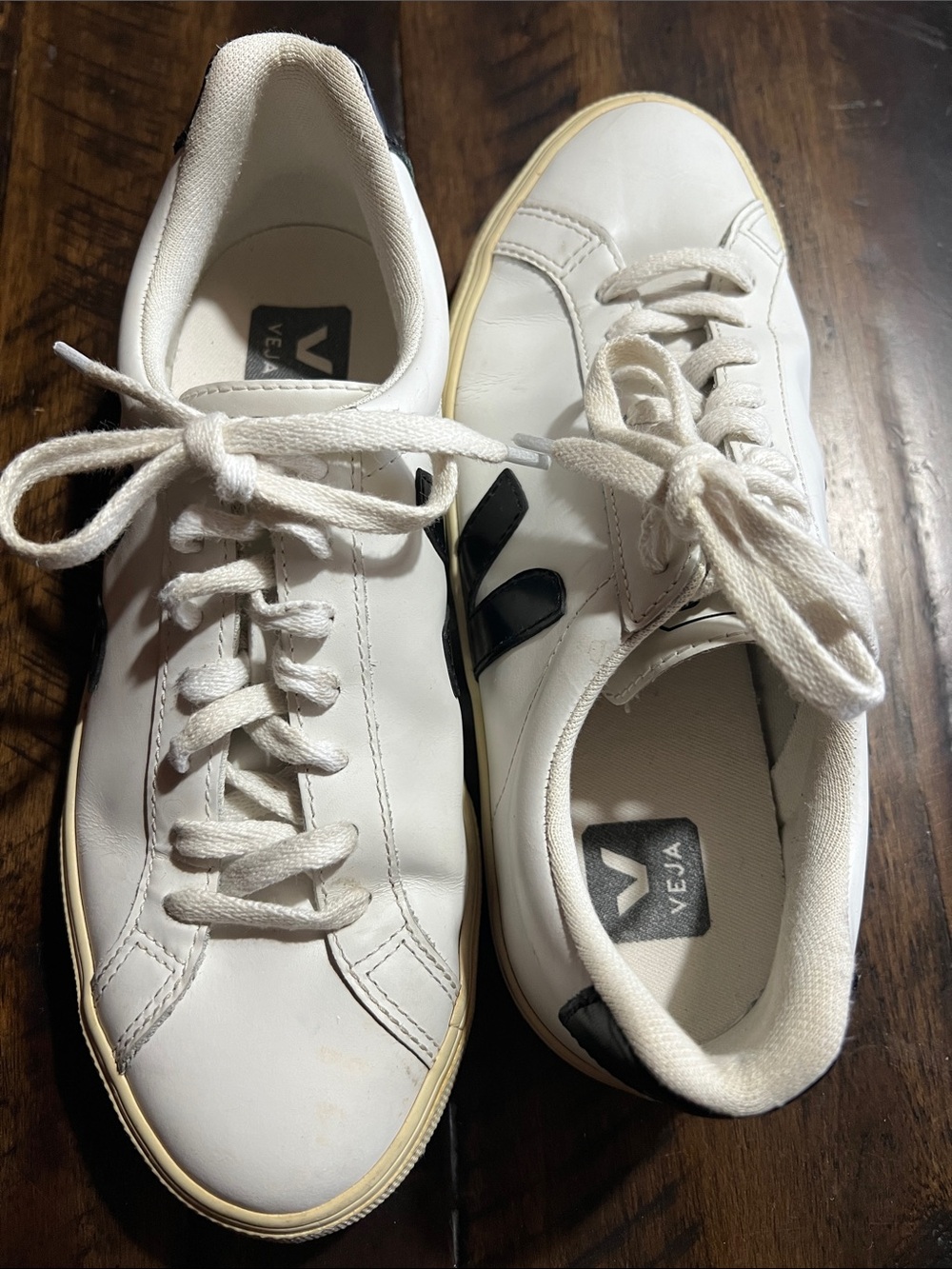Veja White Leather Sneakers with Black V Logo Detail size 7 - Picture 10 of 15